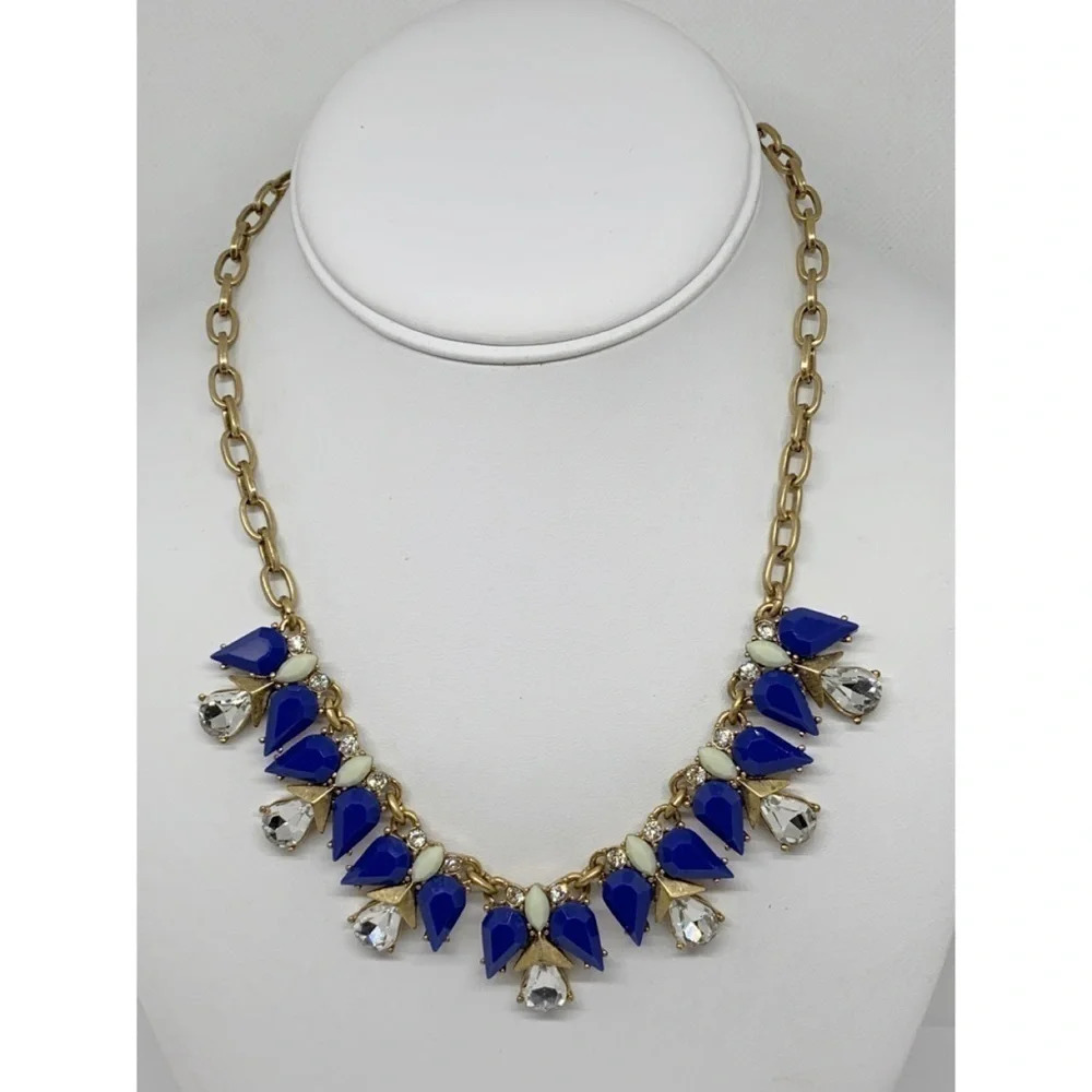 J. Crew Blue Green Gold Jeweled Necklace